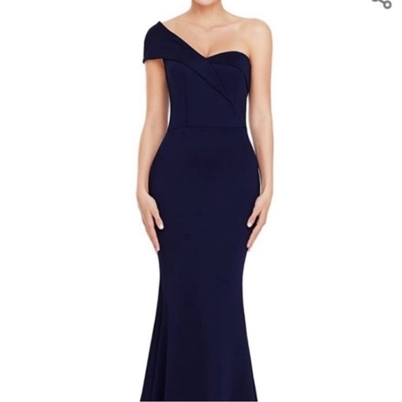 One Shoulder Navy Floorlength Dress - Picture 2 of 3